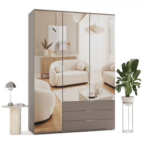 Szafa uchylna trzydrzwiowa z szufladami i lustrem na wymiar Aria