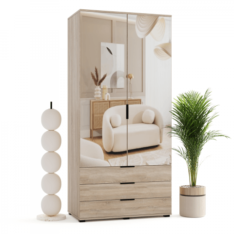 Szafa uchylna dwudrzwiowa z lustrem i szufladami na wymiar Fila