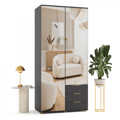 Szafa uchylna dwudrzwiowa z lustrem i szufladami na wymiar Aria