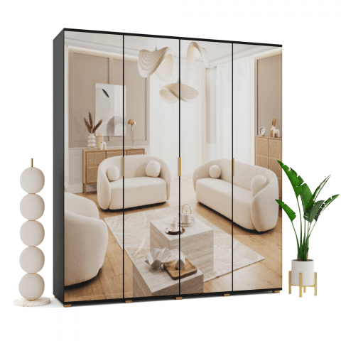 Szafa uchylna czterodrzwiowa z dużym lustrem na wymiar Inga