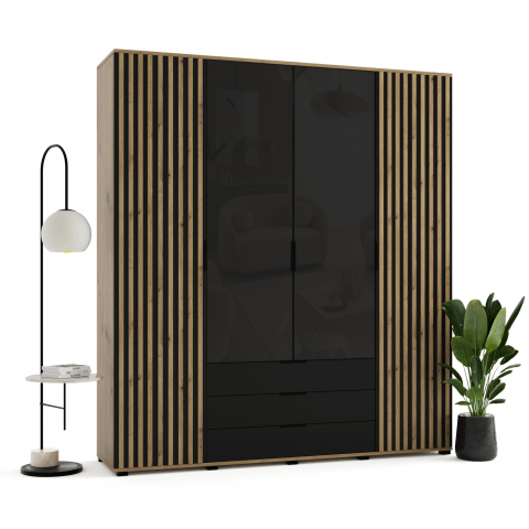 Szafa uchylna czterodrzwiowa z szufladami i lamelami na wymiar Zoya