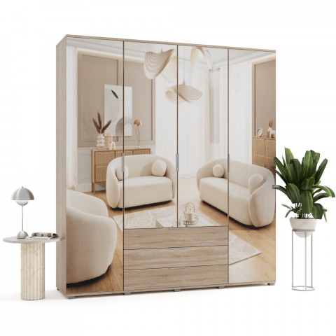 Szafa uchylna czterodrzwiowa z szufladami i lustrem na wymiar Aria