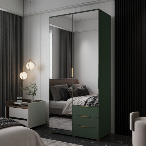 Szafa uchylna dwudrzwiowa z lustrem i szufladami na wymiar Aria