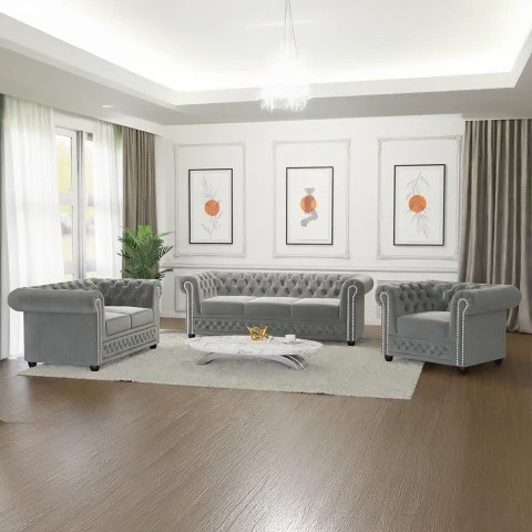 Zestaw mebli pikowanych Chesterfield 3+2+1 FELIX