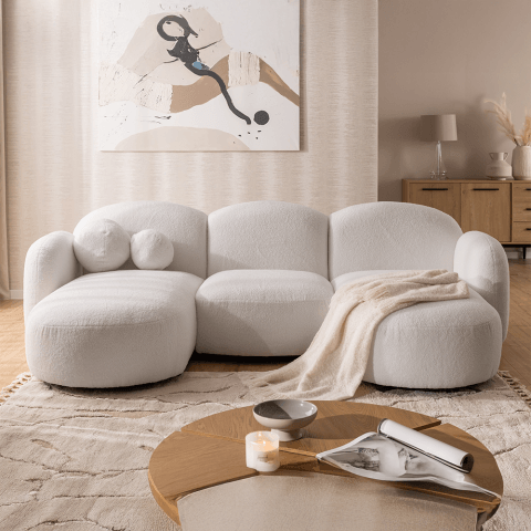 Narożnik pięcioosobowy z ozdobnymi poduszkami Bloop U