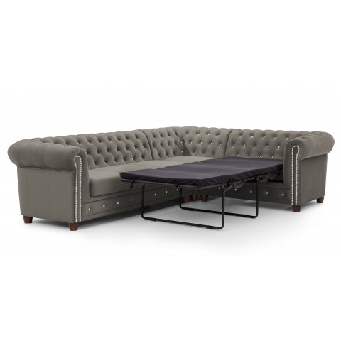 Narożnik sześcioosobowy pikowany Chesterfield FELIX BLINK 3+E+2 z funkcją spania