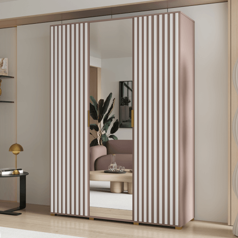 Szafa uchylna trzydrzwiowa z lustrem i lamelami na wymiar Lirena