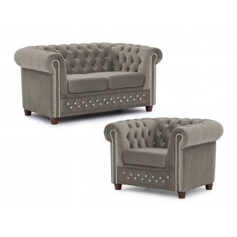 Zestaw mebli pikowanych z kryształkami Chesterfield 2+1 FELIX BLINK