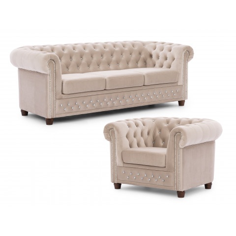 Zestaw mebli pikowanych z kryształkami Chesterfield 3+1 FELIX BLINK