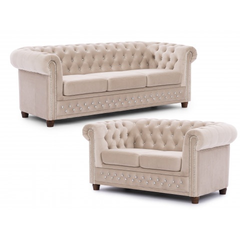 Zestaw mebli pikowanych z kryształkami Chesterfield 3+2 FELIX BLINK