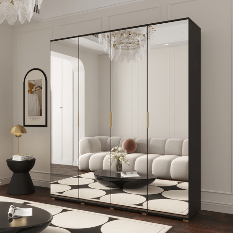 Szafa uchylna czterodrzwiowa z dużym lustrem na wymiar Inga