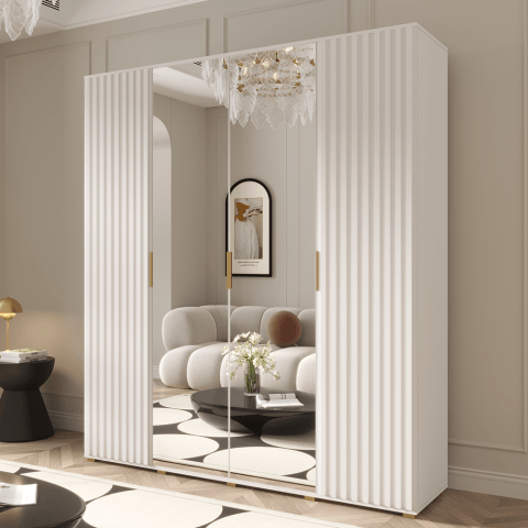 Szafa uchylna czterodrzwiowa z lustrem i lamelami na wymiar Lirena