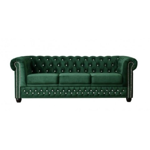 Sofa FELIX BLINK 3 Chesterfield – butelkowa zieleń, pikowania z kryształkami