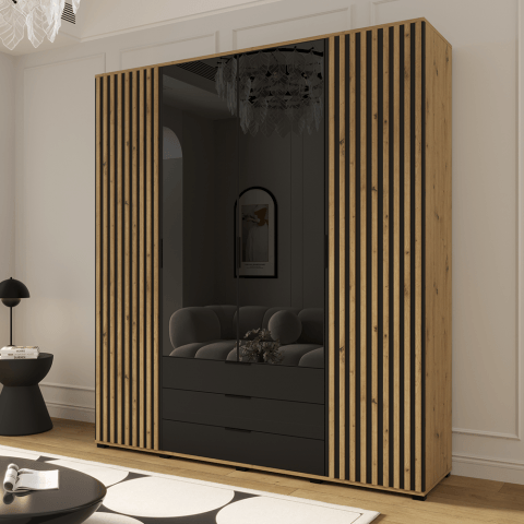 Szafa uchylna czterodrzwiowa z szufladami i lamelami na wymiar Zoya