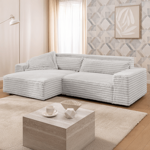 Wygodny narożnik Ravello czteroosobowy – uniwersalny jasnoszary sztruks