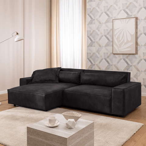 Narożnik czteroosobowy Ravello antracyt – wygodny narożnik w imitacji skóry z poduszkami