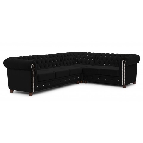 Narożnik Chesterfield FELIX BLINK 3+E+2 czarny welur elegancki do salonu