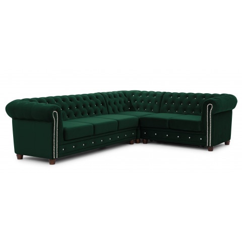 Narożnik pikowany Chesterfield FELIX BLINK 3+E+2 butelkowa zieleń do salonu