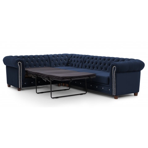 Chesterfield FELIX BLINK 2+E+3 granatowy – narożnik z pikowaniem i kryształkami, rozkładany do spania