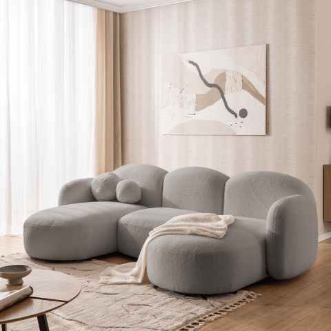 Nowoczesny narożnik do salonu Bloop U-kształtny jasny popiel boucle