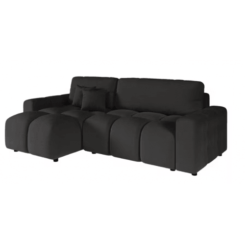 Czarny rozkładany narożnik VEGA z funkcją spania i pojemnikiem na pościel