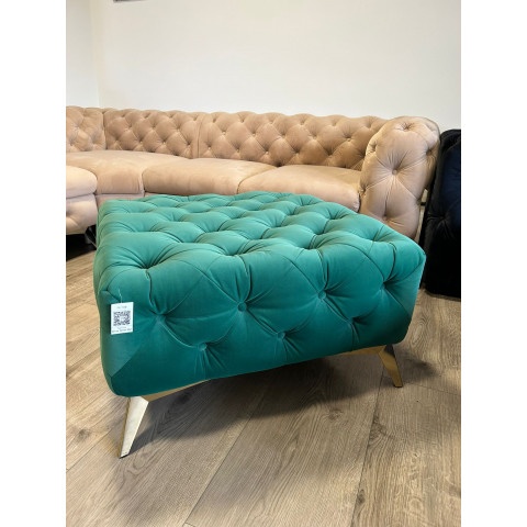 Puf pikowany Chesterfield jasna butelkowa zieleń 80x80 TEO