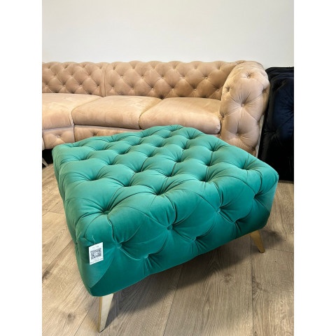 Puf pikowany Chesterfield jasna butelkowa zieleń 80x80 TEO