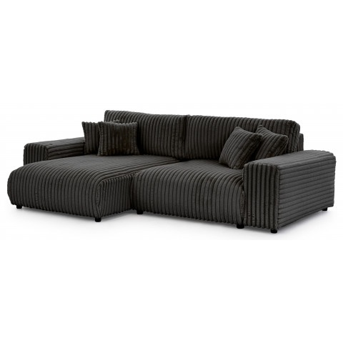 Rozkładany narożnik L-kształtny Nubo grafitowy sztruksowy z funkcją spania