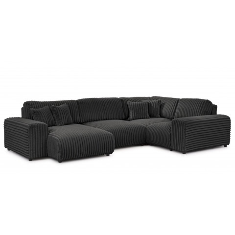 Nowoczesny duży narożnik Candi w kształcie U – grafitowy sztruks