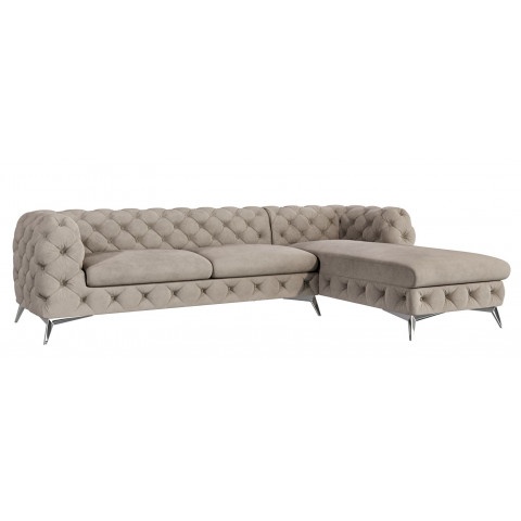 Narożnik szaro-beżowy pikowany glamour Chesterfield TEO 2,5+OT