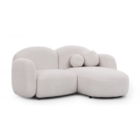 Biały mały narożnik Bloop – kompaktowy L-kształtny, tkanina boucle