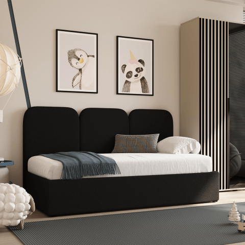 Łóżko młodzieżowe Charlotte tapicerowane z pojemnikiem na pościel na wymiar