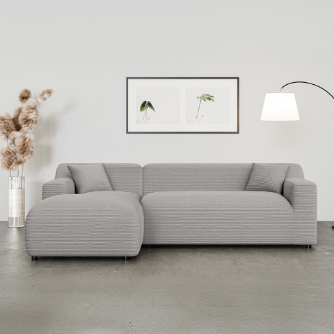 Elegancki narożnik do salonu Lotos – czteroosobowy nowoczesny – szary prążkowany