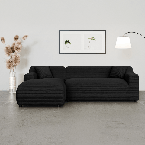 Czarny narożnik czteroosobowy nowoczesny Lotos do salonu – czarny sztruks