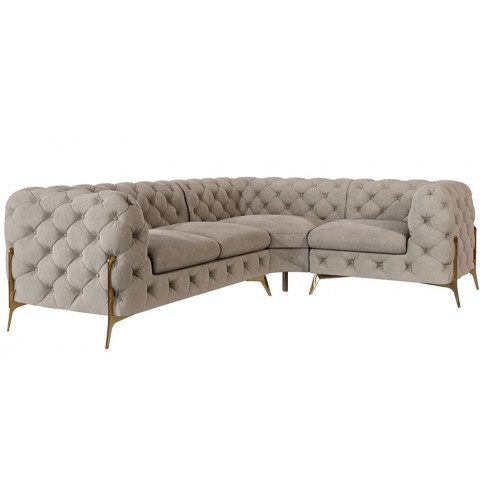 Narożnik szaro-beżowy TEO HIGH 2+E+1 pikowany Chesterfield glamour