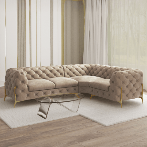 Narożnik szaro-beżowy TEO HIGH 2+E+1 pikowany Chesterfield glamour