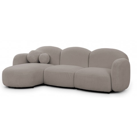 Szary, duży, nowoczesny narożnik z ozdobnymi poduszkami Bloop