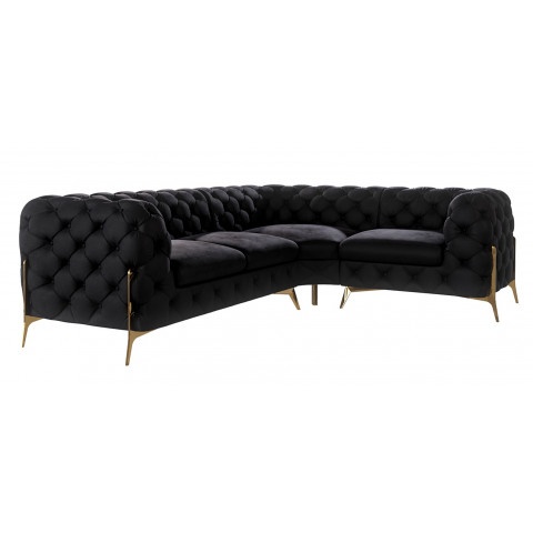 Narożnik czarny elegancki TEO HIGH 2+E+1 Chesterfield pikowany na wysokich nóżkach