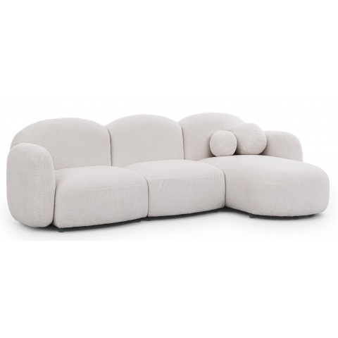 Beżowy narożnik w boucle z ozdobnymi poduszkami Bloop