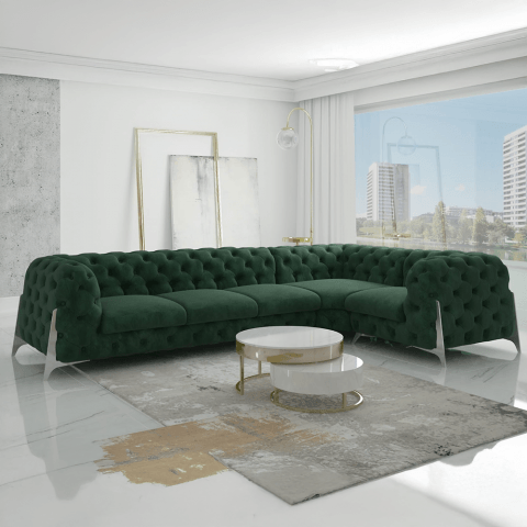 Narożnik pięcioosobowy pikowany luksusowy glamour KALIFORNIA 3+E+1