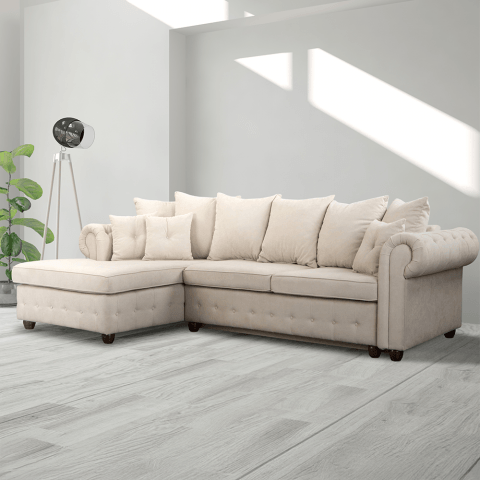 Narożnik czteroosobowy z funkcją spania pikowany glamour LUZERN