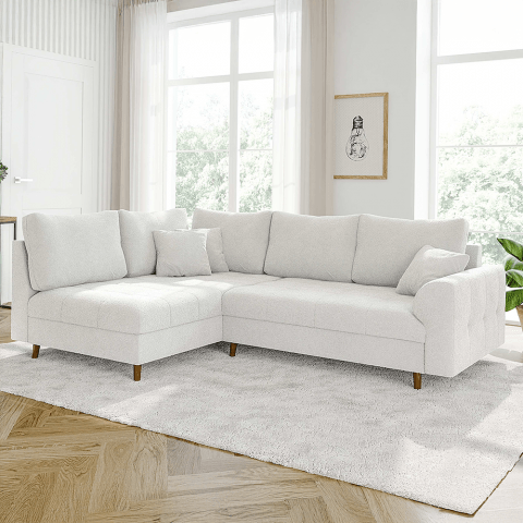 Biały Narożnik z Otomaną Laril L – Na wysokich nóżkach do salonu