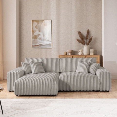 Szary sztruksowy narożnik z funkcją spania Nubo - uniwersalna otomata