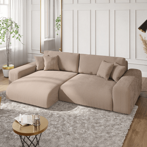 Narożnik L-kształtny Nubo z Funkcją Spania jasny brąz sztruks