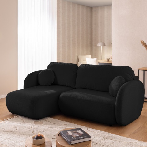 Narożnik Velano z funkcją spania czarny baranek - nowoczesny do salonu