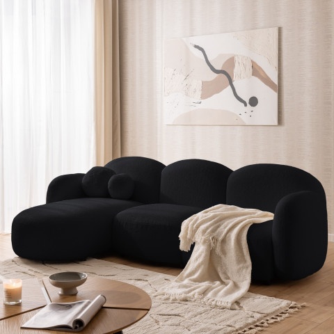 Designerski czarny narożnik z ozdobnymi poduszkami Bloop