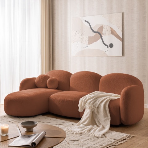 Nowoczesny, duży narożnik z ozdobnymi poduszkami Bloop