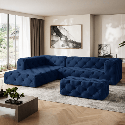 Narożnik BENTLEY granatowy – efektowny mebel glamour do salonu