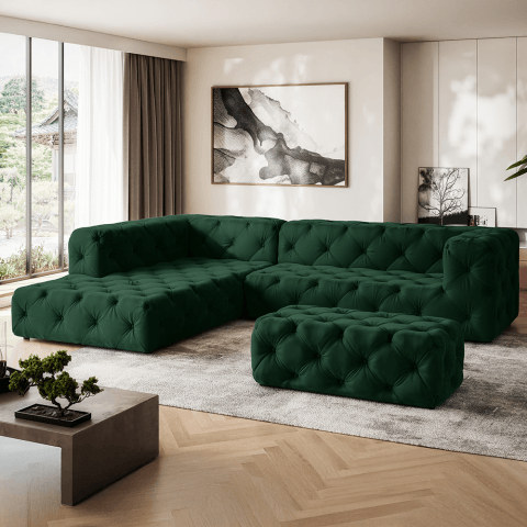 Elegancki narożnik BENTLEY butelkowa zieleń – mebel do pokoju dziennego