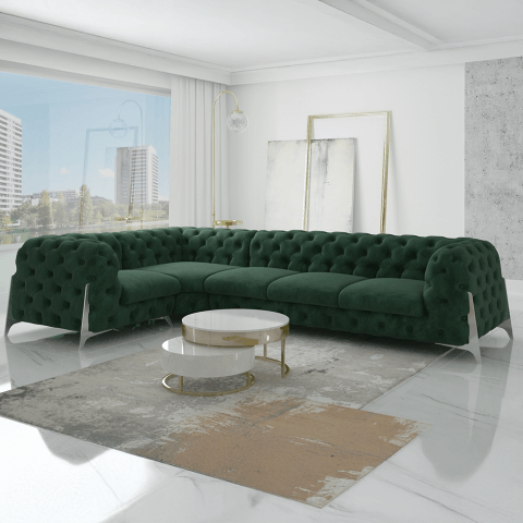 Narożnik w butelkowej zieleni pikowany KALIFORNIA 3+E+1